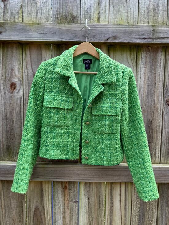 Nicole Miller Jackets & Blazers - Nicole Miller Lime Bouclé Cropped Jacket